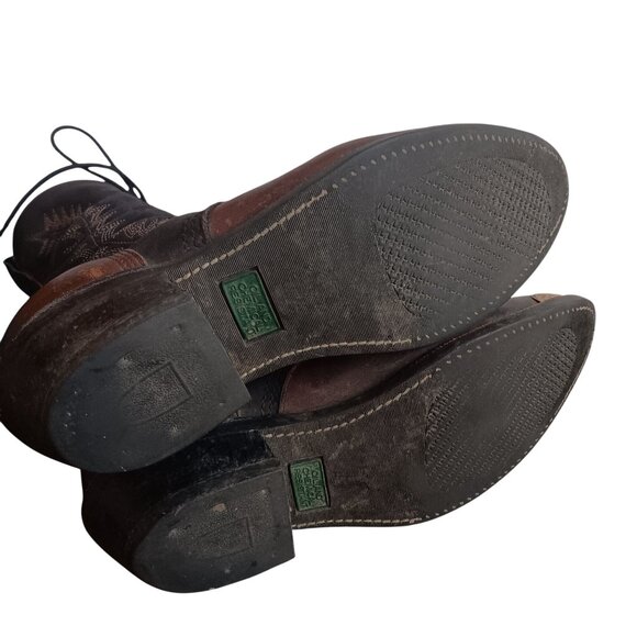 Vintage Women's Boots 9M Rancher Cowgirl Packer Lug Lace-Up Western Gold Caps - Picture 6 of 11